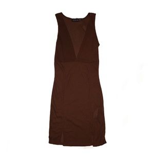 PrettyLittleThing Plunge Brown Bodycon Dress, Dark Brown, Size S